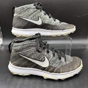 Nike Flyknit Chukka Spike Less Golf Shoes Mens Size 7 819009-001 Black Grey